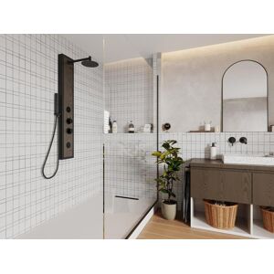 Shower & Design Colonne de douche hydromassante noire avec décor bois - H127 x L48,5 cm - UBALA