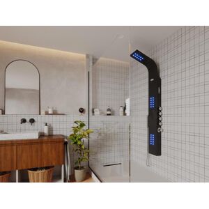 Shower Design Colonne de douche hydromassante thermostatique a leds et bluetooth L20 x H165 cm Noir CHAKRA V