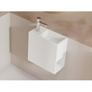 Shower Design Lave main suspendu blanc en solid surface avec niche Robinetterie a gauche 40 cm PUMORI