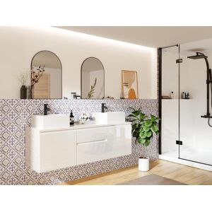 Vente-unique Meuble de salle de bain suspendu avec double vasque - Blanc - 150 cm - JIMENA II - Publicité