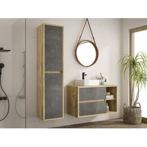 Vente-unique Colonne de salle de bain suspendue - Coloris naturel et anthracite - H170 cm - TIKITIKI