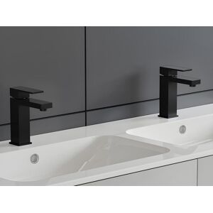 Shower & Design Lot de 2 robinets mitigeurs mécaniques carrés en inox brossé - Noir mat - H17,3 cm - CANILAS