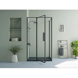 Vente-unique.com Paroi de douche avec porte pivotante noir mat style industriel - 120 x 80 x 195 cm - TORONI