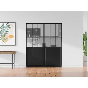 Vente unique Porte coulissante double atelier avec systeme a galandage Noir et verre trempe 2 x H205 x L63 cm ARTISTO II