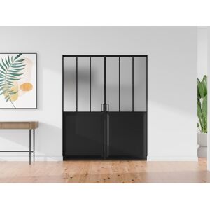 Vente-unique Porte coulissante double atelier avec systeme a galandage - Noir et verre trempe depoli - 2 x H205 x L73 cm - ARTISTO II