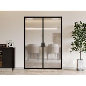 Vente-unique Porte coulissante double avec systeme a galandage - aluminium et verre trempe depoli - 2 x H205 x L63 cm - LINCI II