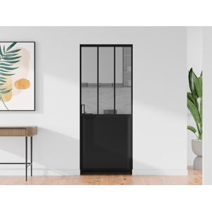 Vente-unique Porte coulissante atelier avec systeme a galandage - Noir et verre trempe - H205 x L93 cm - ARTISTO II