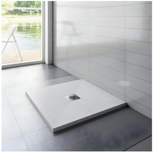 Receveur de douche 90x90cm avec une grille en Inox, bac à douche carré, Extra-plat, blanc, anti-dérapant