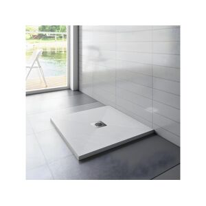 Receveur de douche 90x90cm avec une grille en Inox, bac à douche carré, Extra-plat, blanc, anti-dérapant