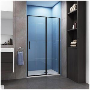 Porte de douche pivotante 120x185cm profile noir mat Installation en niche, verre securit anticalcaire