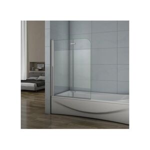 Pare-baignoire 90x140cm pivotant et pliant, paroi de baignoire installé à gauche en verre anticalcaire et sablé au centre