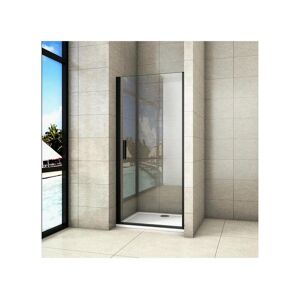 Porte de douche pivotante 90cm Hauteur 200cm porte de douche en 8mm verre trempé anticalcaire, profilé et poignée Noir Mat