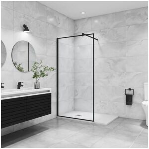 Paroi de douche noire 120x200cm a l'italienne avec barre de fixation noire 90cm en carre, en 8mm verre trempe anticalcaire