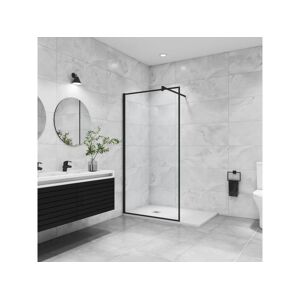 Paroi de douche noire 80x200cm a l'italienne avec barre de fixation noire 140cm en carre, en 8mm verre trempe anticalcaire