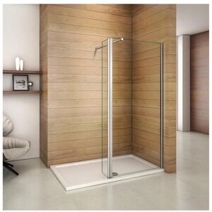 Paroi de douche à l'italienne 100+40x200cm avec retour pivotant - Verre 8mm trempé - Avec barre de fixation 73-120cm en carré