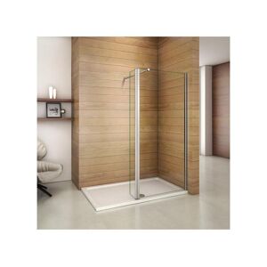 Paroi de douche à l'italienne 100+40x200cm avec retour pivotant - Verre 8mm trempé - Avec barre de fixation 73-120cm en carré