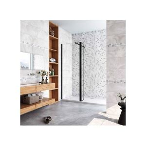 Paroi de douche a l'italienne avec retour pivotant 70+40x200cm avec barre de fixation 73-120cm en carre - Noir Mat - 8mm verre anticalcaire