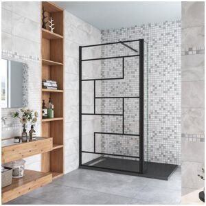 Paroi de douche fixe a l'italienne 100+40x200cm avec retour pivotant - Noir - avec barre de fixation 140cm recoupable