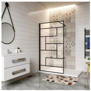 Paroi de douche 120x200cm fixe a l'italienne avec barre de fixation noire 140cm, en 8mm verre anticalcaire style moderne