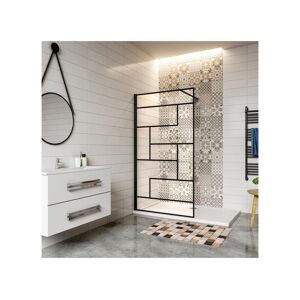 Paroi de douche 120x200cm fixe a l'italienne avec barre de fixation noire 140cm, en 8mm verre anticalcaire style moderne