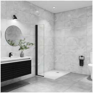 Paroi de douche italienne pivotante 45x200cm, paroi de douche retour pivotant mural en verre 8mm anticalcaire, profile noir mat