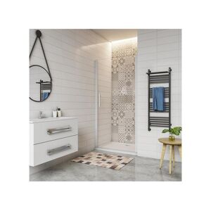 Porte de douche pivotante 80x185cm profilé blanc en verre de sécurité et transparent
