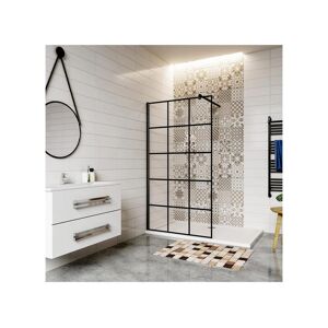 Paroi de douche fixe à l'italienne 80x200cm avec barre de fixation 90cm en carré - Noir - 8mm verre coloré et anticalcaire