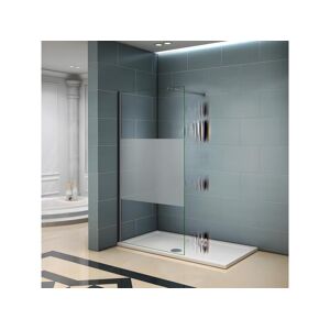 Paroi de douche à l'italienne 140x200cm avec barre de fixation 73-120cm en carré, en 8mm verre bande centrale dépolie