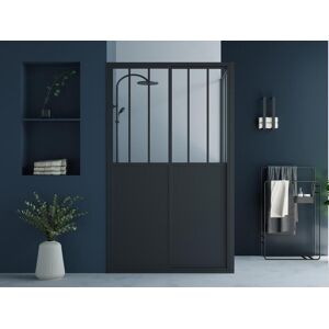 Shower & Design Paroi de douche avec porte coulissante noir mat style industriel - 120 x 80 x 195 cm - URBANIK