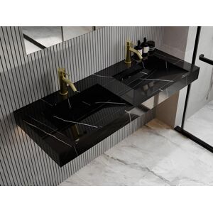 Shower & Design Double vasque suspendue en solid surface effet marbre noir - L120.2 x l45.2 x H8 cm - TAKOTNA
