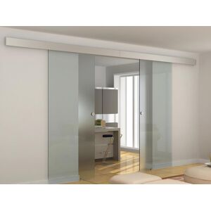 Vente-unique Porte coulissante double en applique - 2 x H205 x L83 cm - Verre trempé - ALINA