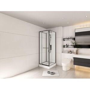 Shower & Design Cabine de douche installation réversible - Hauteur ajustable - Noir mat - L80 x l80 x H213/232 cm - SAVITO