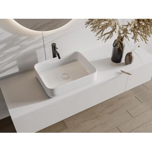 Shower & Design Vasque à poser rectangle en céramique - Blanc - 50 x 39 cm - JUNIKO II