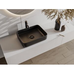 Shower & Design Vasque a poser rectangle en ceramique - Noir mat - 50 x 39 cm - JUNIKO II