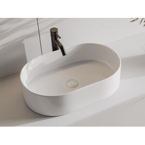 Shower & Design Vasque a poser en ceramique ovale - Blanc - 56 x 35,5 cm - IWA II