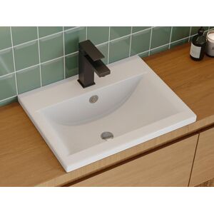 Shower & Design Vasque de salle de bain semi-encastrée rectangle en céramique - L51,5 cm - Blanc - YASMAC II