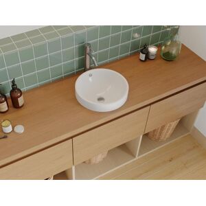 Shower & Design Vasque de salle de bain semi-encastree ronde en ceramique - 46 cm - Blanc - CATONAC II