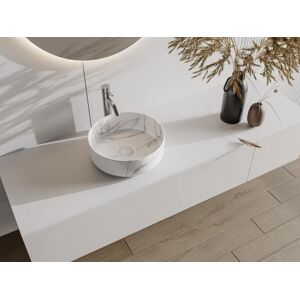 Shower & Design Vasque à poser ronde blanche effet marbre en céramique - 36 cm - VIAMARBA