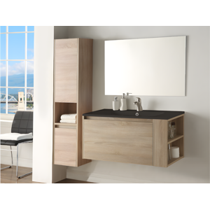 Vente unique Ensemble BEHATI meubles de salle de bain Effet bois et noir