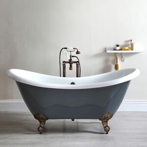 HudsonReed Baignoire îlot à double dos rétro – 175 cm x 73 cm - Gris pierre – Pieds bronze huilé - Elton - Publicité