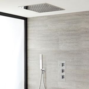 Kit de douche thermostatique avec pommeau plafonnier et douchette – Kubix