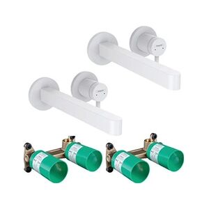 Hansgrohe Lot de 2 mitigeurs lavabo mural Finoris 255 mm + bonde à écoulement libre Blanc mat + Corps encastré - Publicité