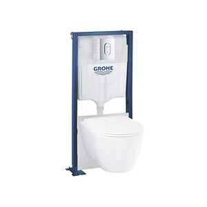 Pack WC suspendu sans bride Essence + abattant + plaque chromée + bâti Grohe - Publicité