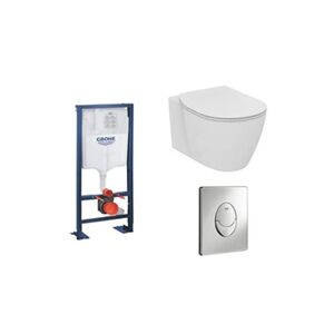 Ideal Standard Pack WC suspendu compact Connect space + abattant + plaque blanc alpin + bati Grohe - Publicité
