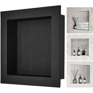 VEVOR Niche Encastrable Salle de Bain 40,64x40,64x10 cm Niche Douche Murale Étagère Simple en Plastique XPS Coins Carrés Protection Scellée Moderne pour Stockage de Savon Douche Salle de Bains, Noir - Publicité