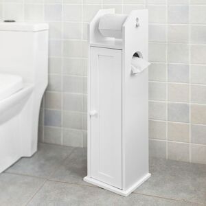 SoBuy® FRG135-W Support Papier Toilette Armoir Porte-papier Toilettes Porte Brosse WC en Bois - Blanc - Publicité