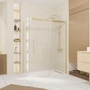 Aurlane Pack Porte de Douche Coulissante 140x200cm et Retour 80cm - Or Doré Brossé et Verre trempé 6mm - Publicité