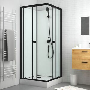 Aurlane Cabine de douche carrée 80x80x200 cm - Portes coulissantes - Fonds Blancs & Profilés Noir Mat - Publicité