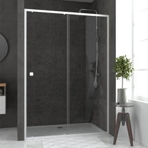 Aurlane Pack porte de douche coulissante blanc 140x190cm + receveur 90x140 - WHITY SLIDE - Publicité