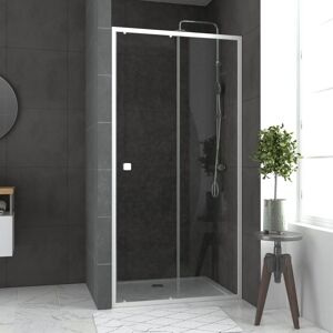 Aurlane Pack porte de douche coulissante blanc 100x185cm + receveur 100x80 - WHITY SLIDE - Publicité